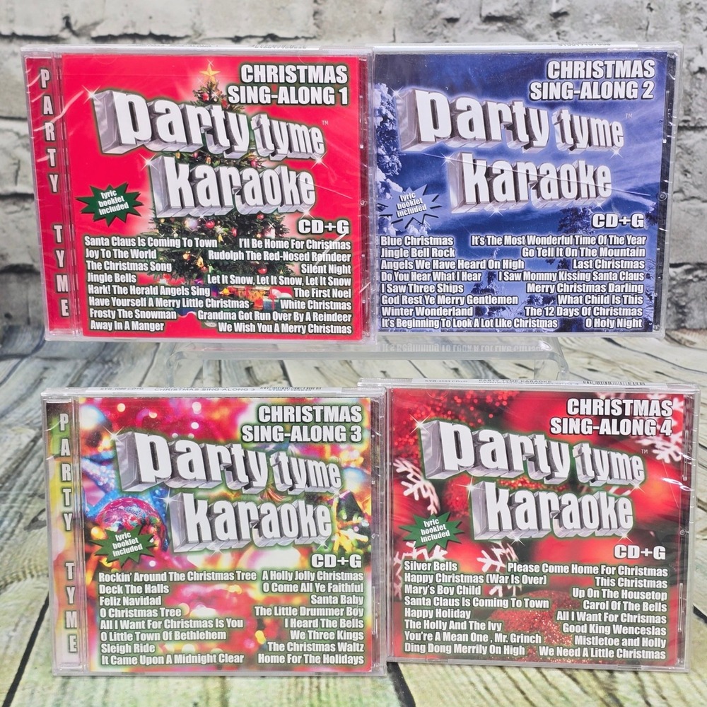Party Tyme Karaoke Christmas Sing-Along 1-4 CD+G Set Holiday Music 64 Songs New